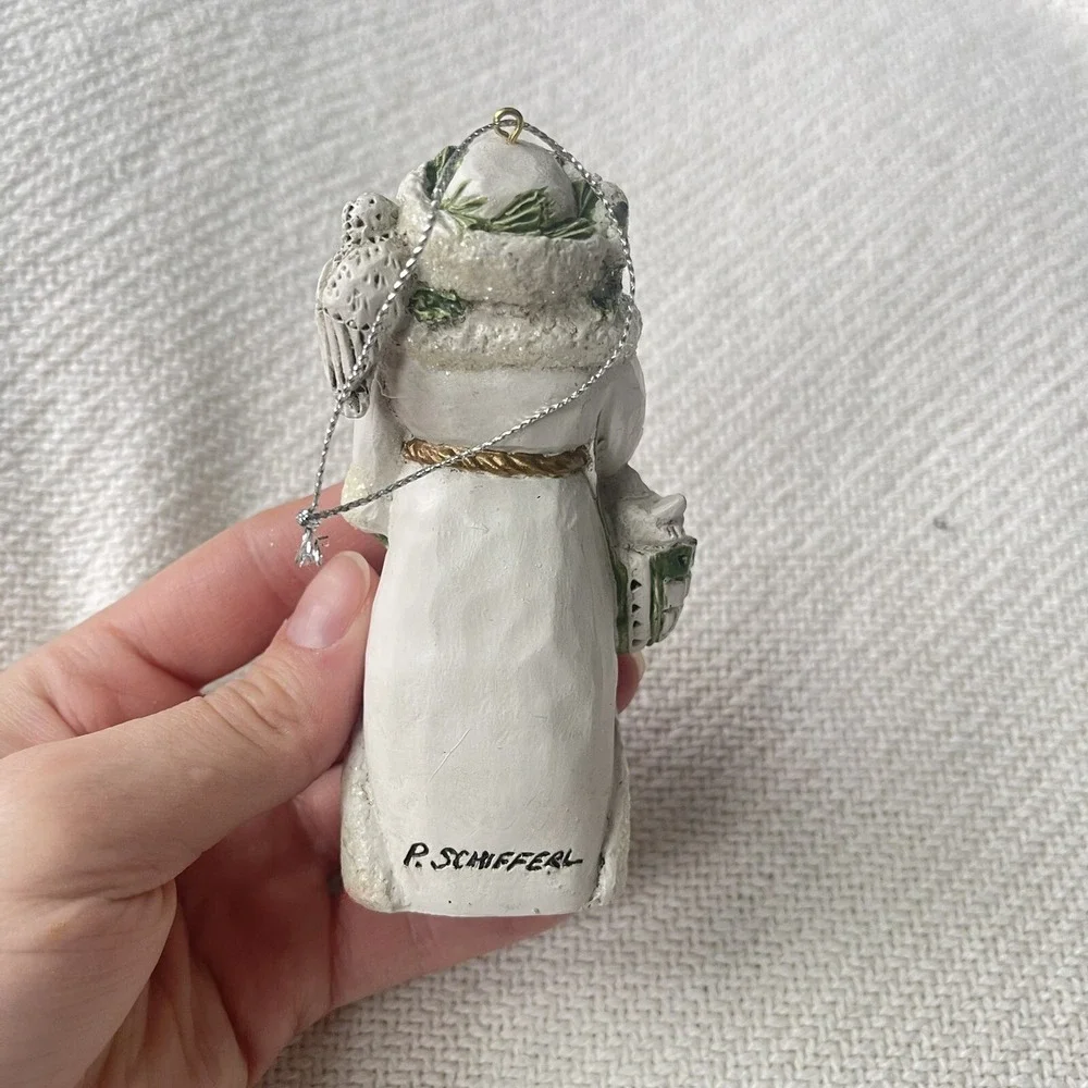 P. Schifferl‎ White Santa ornament white coat fox Owl staff signed 4